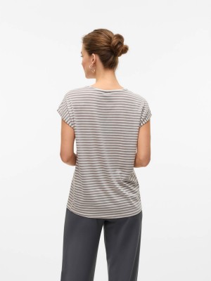 Vero Moda VMAVA PLAIN SS TOP STRIPE GA JRS  N: Moon Rock/PRISTINE | Freewear VMAVA PLAIN SS TOP STRIPE GA JRS  N: - www.freewear.nl - Freewear