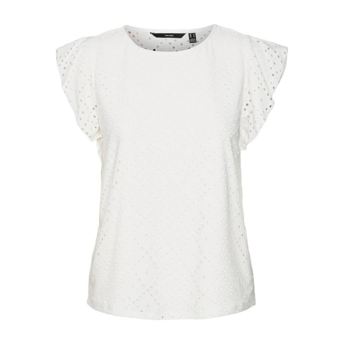 Vero Moda VMTASSA SL FRILL TOP NOOS Snow White | Freewear VMTASSA SL FRILL TOP NOOS - www.freewear.nl - Freewear