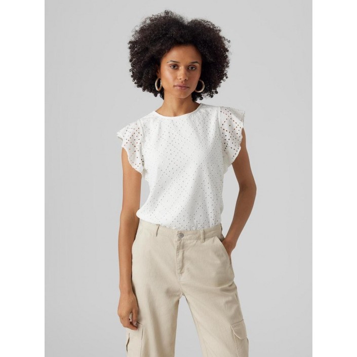 Vero Moda VMTASSA SL FRILL TOP NOOS Snow White | Freewear VMTASSA SL FRILL TOP NOOS - www.freewear.nl - Freewear