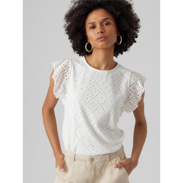 Vero Moda VMTASSA SL FRILL TOP NOOS Snow White | Freewear VMTASSA SL FRILL TOP NOOS - www.freewear.nl - Freewear