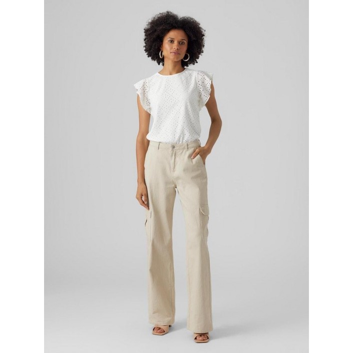 Vero Moda VMTASSA SL FRILL TOP NOOS Snow White | Freewear VMTASSA SL FRILL TOP NOOS - www.freewear.nl - Freewear