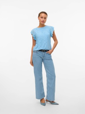 Vero Moda VMTASSA SL FRILL TOP NOOS Airy Blue | Freewear VMTASSA SL FRILL TOP NOOS - www.freewear.nl - Freewear