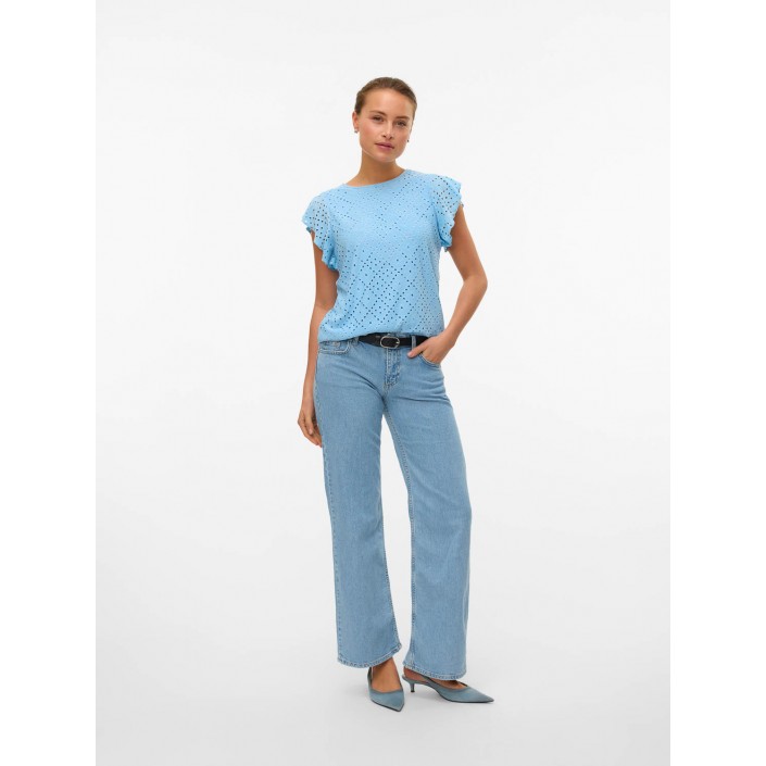 Vero Moda VMTASSA SL FRILL TOP NOOS Airy Blue | Freewear VMTASSA SL FRILL TOP NOOS - www.freewear.nl - Freewear