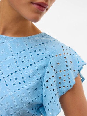 Vero Moda VMTASSA SL FRILL TOP NOOS Airy Blue | Freewear VMTASSA SL FRILL TOP NOOS - www.freewear.nl - Freewear