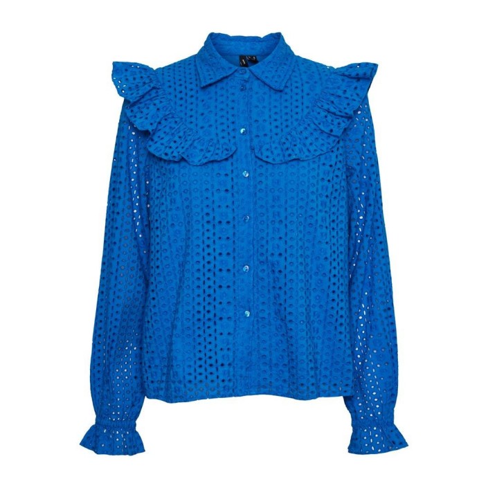 Vero Moda VMAYA LS FRILL SHIRT WVN Skydiver | Freewear VMAYA LS FRILL SHIRT WVN - www.freewear.nl - Freewear