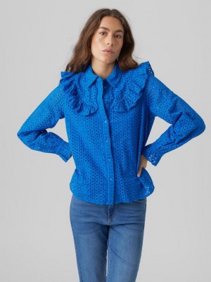 Vero Moda VMAYA LS FRILL SHIRT WVN Skydiver | Freewear VMAYA LS FRILL SHIRT WVN - www.freewear.nl - Freewear