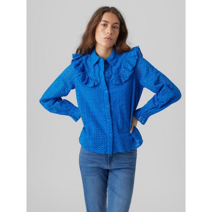Vero Moda VMAYA LS FRILL SHIRT WVN Skydiver | Freewear VMAYA LS FRILL SHIRT WVN - www.freewear.nl - Freewear