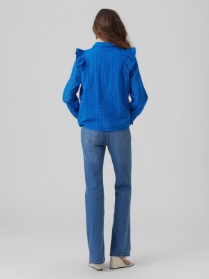 Vero Moda VMAYA LS FRILL SHIRT WVN Skydiver | Freewear VMAYA LS FRILL SHIRT WVN - www.freewear.nl - Freewear