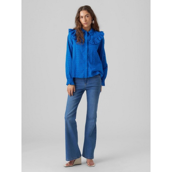 Vero Moda VMAYA LS FRILL SHIRT WVN Skydiver | Freewear VMAYA LS FRILL SHIRT WVN - www.freewear.nl - Freewear