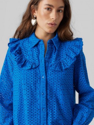 Vero Moda VMAYA LS FRILL SHIRT WVN Skydiver | Freewear VMAYA LS FRILL SHIRT WVN - www.freewear.nl - Freewear