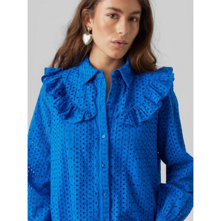 Vero Moda VMAYA LS FRILL SHIRT WVN Skydiver | Freewear VMAYA LS FRILL SHIRT WVN - www.freewear.nl - Freewear