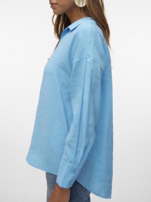 Vero Moda VMQUEENY LS OVERSIZE SHIRT WVN GA N: Bonnie Blue | Freewear VMQUEENY LS OVERSIZE SHIRT WVN GA N: - www.freewear.nl - Freewear
