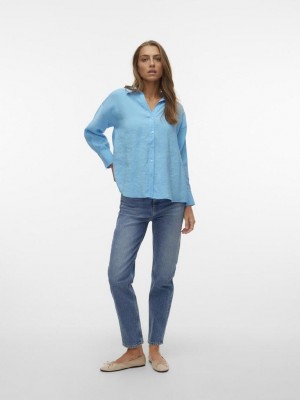 Vero Moda VMQUEENY LS OVERSIZE SHIRT WVN GA N: Bonnie Blue | Freewear VMQUEENY LS OVERSIZE SHIRT WVN GA N: - www.freewear.nl - Freewear