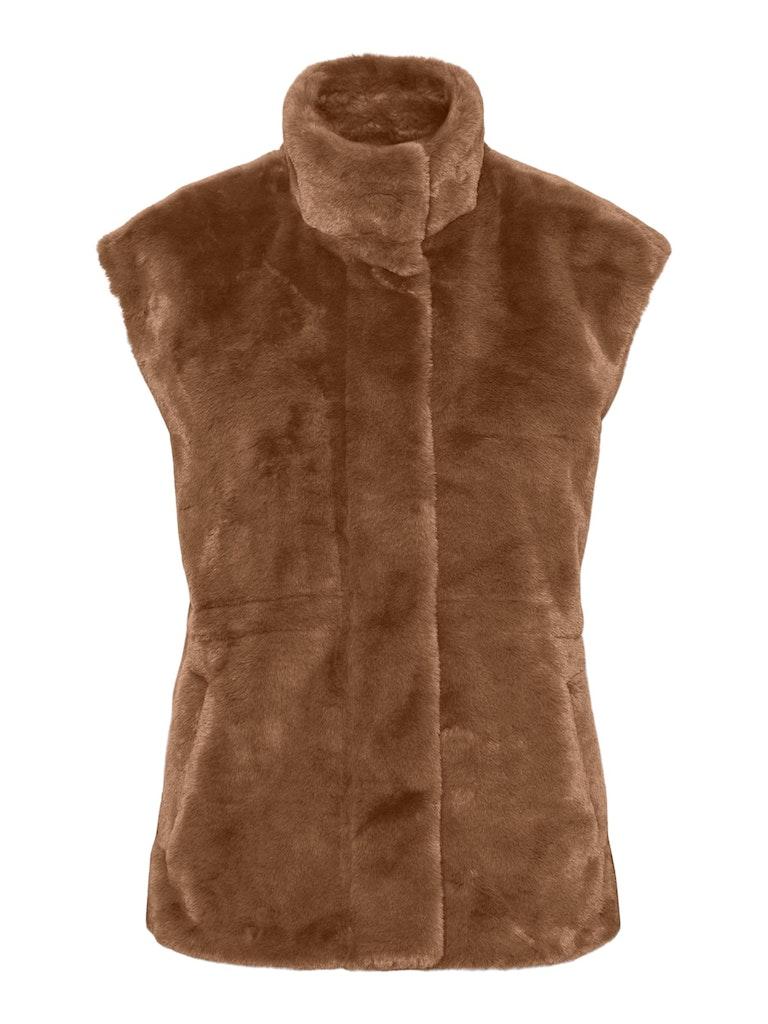 Vero Moda VMSONJAPOPPY FX FUR WAISTCOAT - Rubber Brown