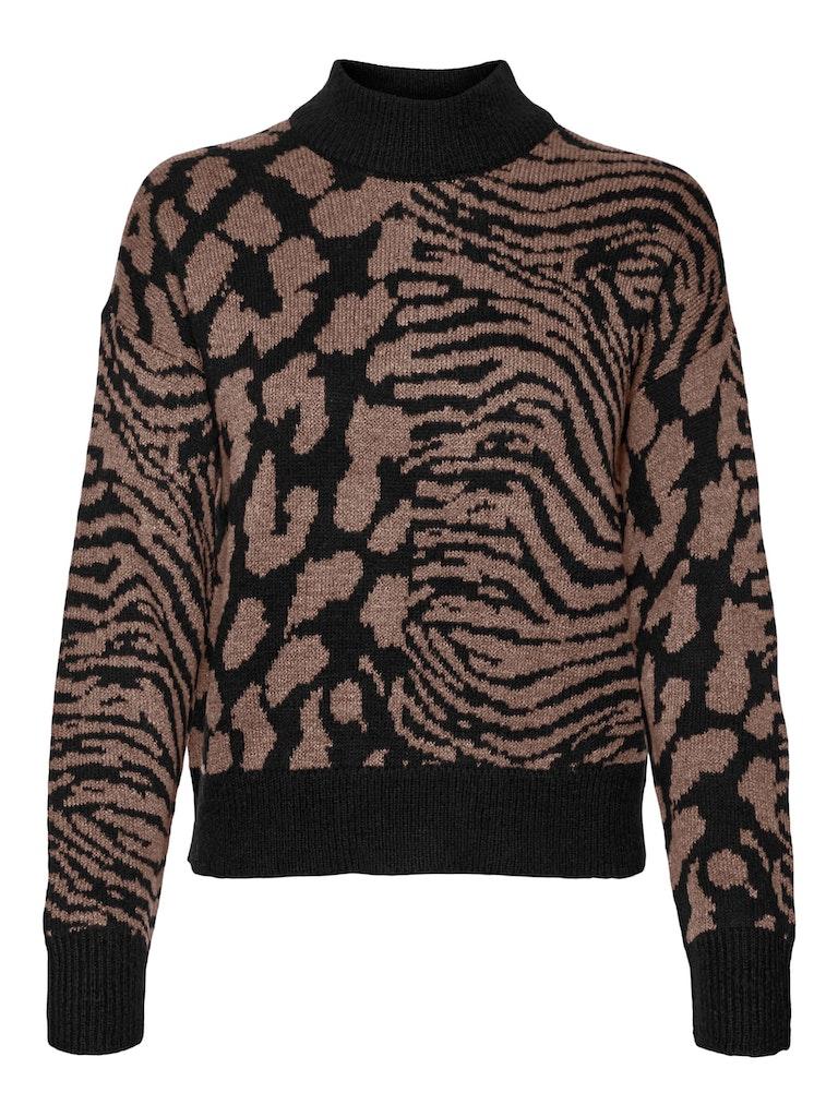 VERO MODA VMVERA ANIMAL LS HIGHNECK PULLOVER BF Dames Trui - Maat L