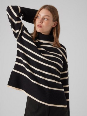 Vero Moda VMSABA LS ROLLNECK PULLOVER GA NOOS Black/BIRCH | Freewear VMSABA LS ROLLNECK PULLOVER GA NOOS - www.freewear.nl - Freewear