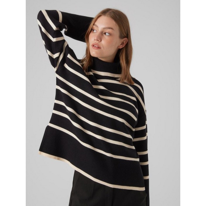 Vero Moda VMSABA LS ROLLNECK PULLOVER GA NOOS Black/BIRCH | Freewear VMSABA LS ROLLNECK PULLOVER GA NOOS - www.freewear.nl - Freewear