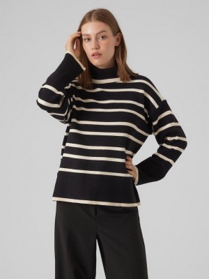 Vero Moda VMSABA LS ROLLNECK PULLOVER GA NOOS Black/BIRCH | Freewear VMSABA LS ROLLNECK PULLOVER GA NOOS - www.freewear.nl - Freewear