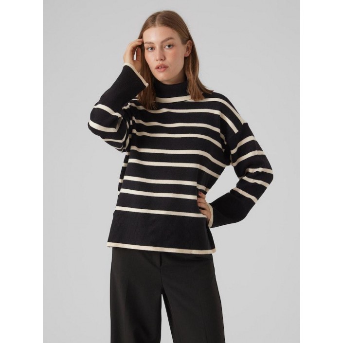 Vero Moda VMSABA LS ROLLNECK PULLOVER GA NOOS Black/BIRCH | Freewear VMSABA LS ROLLNECK PULLOVER GA NOOS - www.freewear.nl - Freewear
