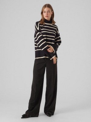 Vero Moda VMSABA LS ROLLNECK PULLOVER GA NOOS Black/BIRCH | Freewear VMSABA LS ROLLNECK PULLOVER GA NOOS - www.freewear.nl - Freewear