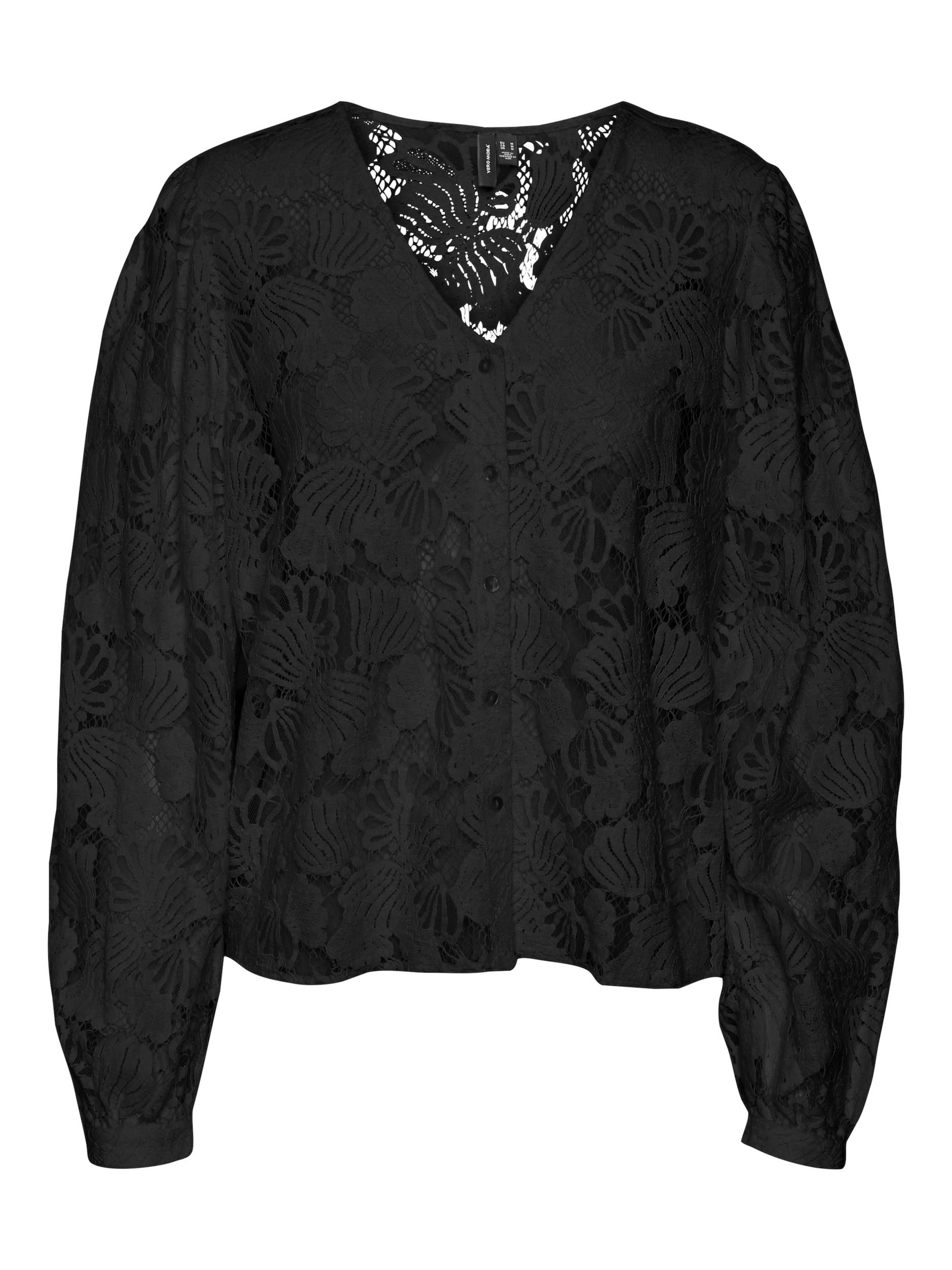 Vero Moda Blouse Vmgabena L/s Lace Shirt Wvn Btq 10299297 Black Dames Maat - L