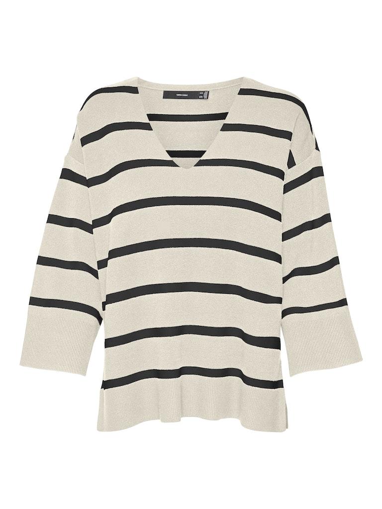 Vero Moda Trui Vmsaba 3/4 V-nck Stripe Pullover Ga 10300314 Birch/black Dames Maat - XXL
