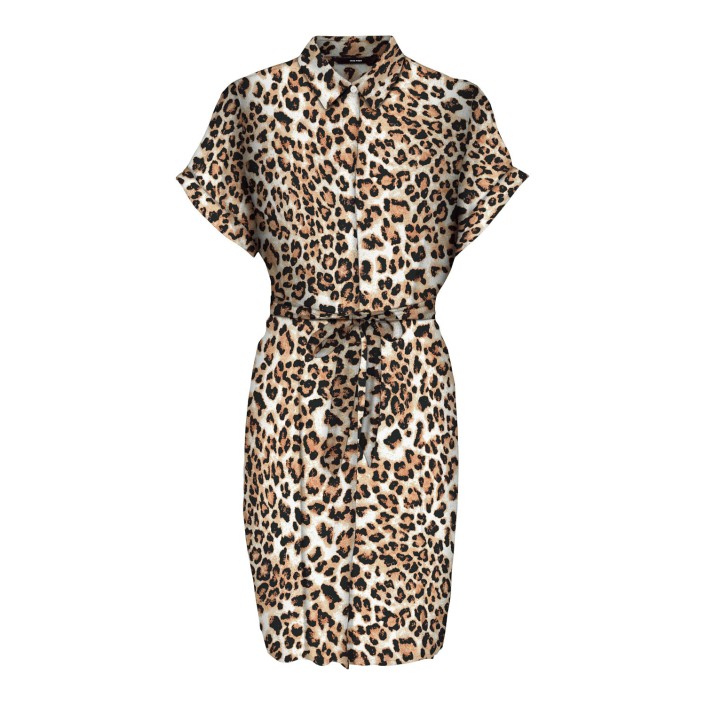 Vero Moda VMEASY JOY S/S SHIRT DRESS WVN GA Tan/Leo | Freewear VMEASY JOY S/S SHIRT DRESS WVN GA - www.freewear.nl - Freewear