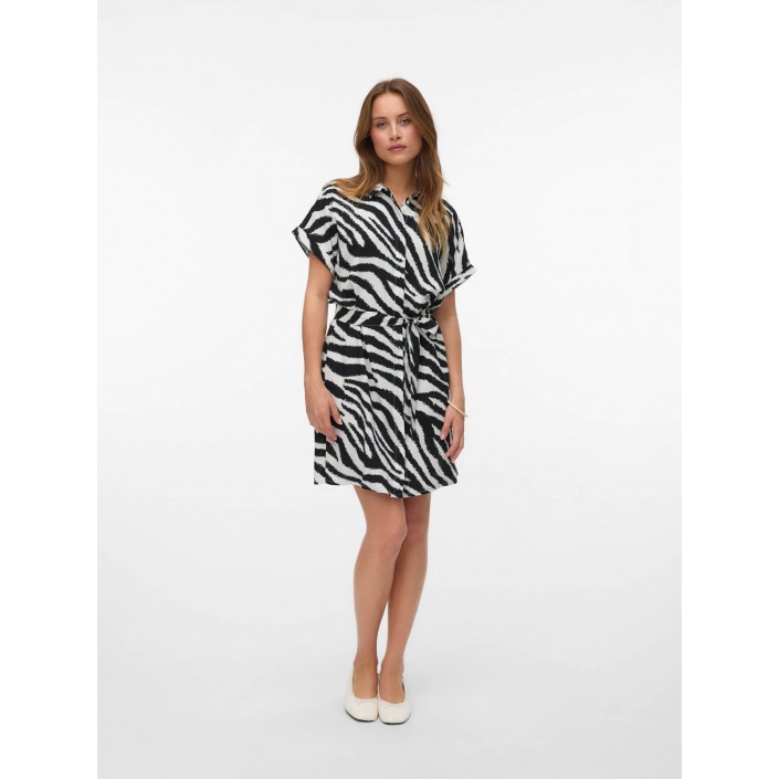 Vero Moda VMEASY JOY S/S SHIRT DRESS WVN GA Birch/Zebra | Freewear VMEASY JOY S/S SHIRT DRESS WVN GA - www.freewear.nl - Freewear