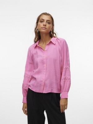 Vero Moda VMHANNA LS SHIRT WVN GA SPE Pink Cosmos | Freewear VMHANNA LS SHIRT WVN GA SPE - www.freewear.nl - Freewear