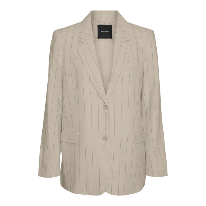 Vero Moda VMMINDY LS LOOSE LINEN BLAZER MIX Oatmeal/GRAY PINSTRIPE | Freewear VMMINDY LS LOOSE LINEN BLAZER MIX - www.freewear.nl - Freewear