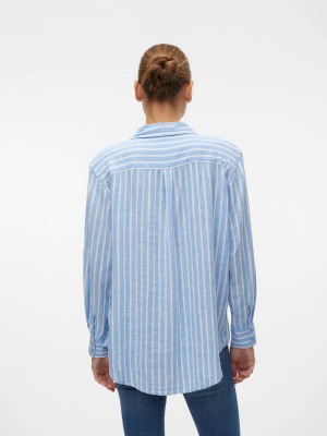 Vero Moda VMLINN LS SHIRT WVN NOOS Marina/Olga | Freewear VMLINN LS SHIRT WVN NOOS - www.freewear.nl - Freewear
