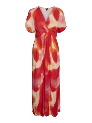Vero Moda VMJADE S/S V-NECK ANKLE DRESS WVN L: Tangerine Tango/JADE | Freewear