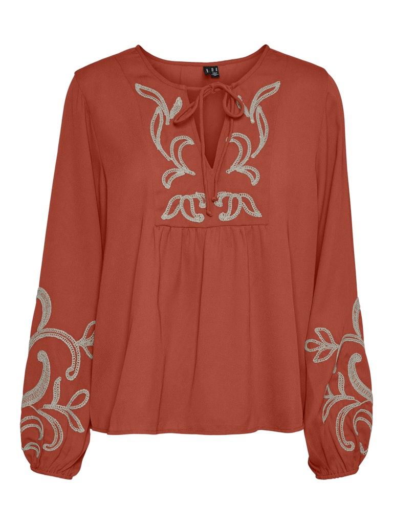 Vero Moda Blouse Vmnora Ls Top Wvn 10306639 Hot Sauce/silver Lin Dames Maat - S
