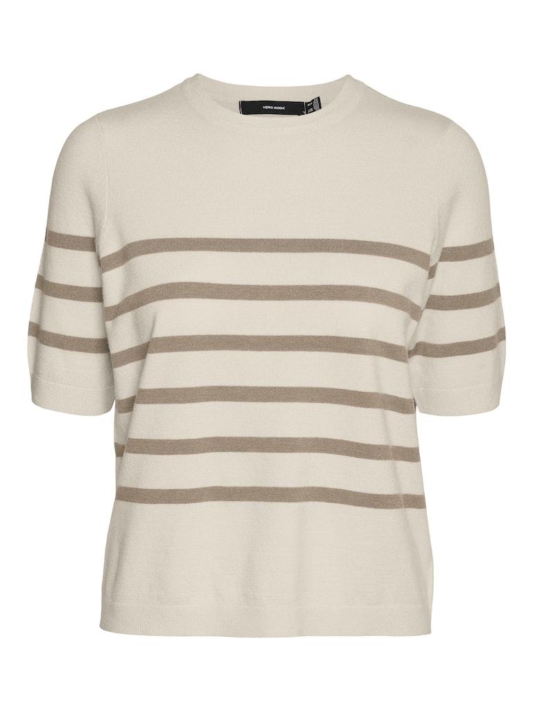 Plain Short Sleeve O-Neck Pullover Vero Moda , Beige , Dames