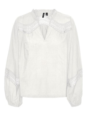Vero Moda VMTEA INSERT LS TOP WVN Snow White | Freewear VMTEA INSERT LS TOP WVN - www.freewear.nl - Freewear