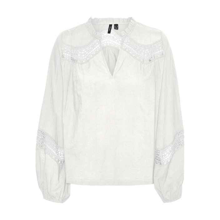 Vero Moda VMTEA INSERT LS TOP WVN Snow White | Freewear VMTEA INSERT LS TOP WVN - www.freewear.nl - Freewear