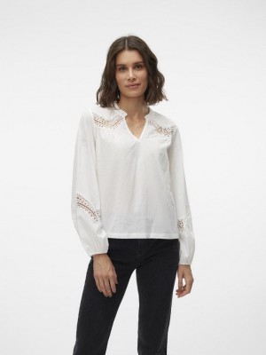 Vero Moda VMTEA INSERT LS TOP WVN Snow White | Freewear VMTEA INSERT LS TOP WVN - www.freewear.nl - Freewear