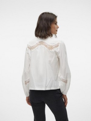 Vero Moda VMTEA INSERT LS TOP WVN Snow White | Freewear VMTEA INSERT LS TOP WVN - www.freewear.nl - Freewear