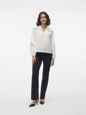 Vero Moda VMTEA INSERT LS TOP WVN Snow White | Freewear VMTEA INSERT LS TOP WVN - www.freewear.nl - Freewear