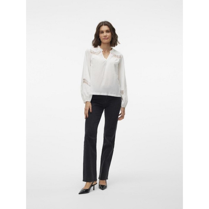 Vero Moda VMTEA INSERT LS TOP WVN Snow White | Freewear VMTEA INSERT LS TOP WVN - www.freewear.nl - Freewear