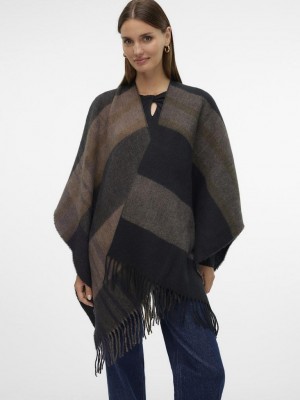 Vero Moda VMKIRA PONCHO GA Black/PLUM PERFECT/BROWN L/KANGA | Freewear VMKIRA PONCHO GA - www.freewear.nl - Freewear