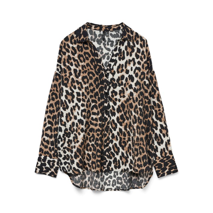 Vero Moda VMJOSIE LS OVERSIZE SHIRT WVN GA Egret/Leo | Freewear VMJOSIE LS OVERSIZE SHIRT WVN GA - www.freewear.nl - Freewear