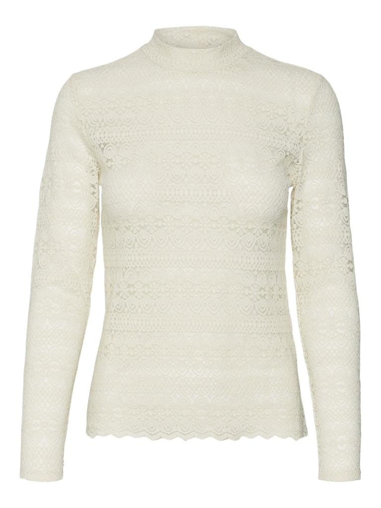 Vero Moda T-shirt Vmzoe Ls Lace High Neck Top Jrs Noo 10315443 Birch Dames Maat - L