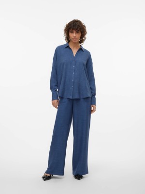 Vero Moda VMMELANEY HW LOOSE PANT WVN GA NOOS Dark Denim/Melange | Freewear VMMELANEY HW LOOSE PANT WVN GA NOOS - www.freewear.nl - Freewear
