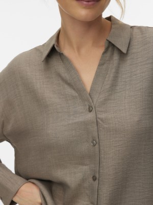 Vero Moda VMMELANEY QUEENY LS SHIRT WVN NOOS Brindle | Freewear VMMELANEY QUEENY LS SHIRT WVN NOOS - www.freewear.nl - Freewear
