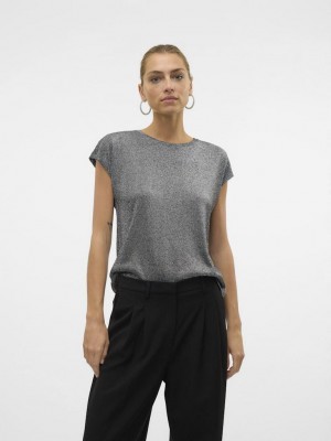 Vero Moda VMSARAH AVA SS TOP JRS GA NOOS Black/SILVER LUREX | Freewear VMSARAH AVA SS TOP JRS GA NOOS - www.freewear.nl - Freewear