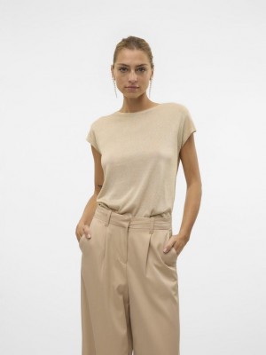 Vero Moda VMSARAH AVA SS TOP JRS GA NOOS Silver Mink/GOLD LUREX | Freewear VMSARAH AVA SS TOP JRS GA NOOS - www.freewear.nl - Freewear