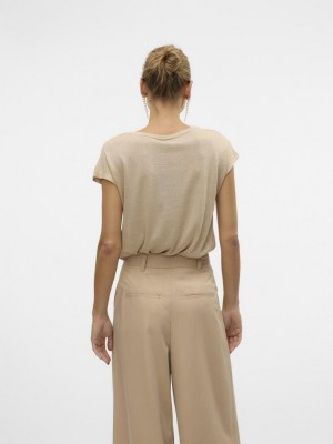 Vero Moda VMSARAH AVA SS TOP JRS GA NOOS Silver Mink/GOLD LUREX | Freewear VMSARAH AVA SS TOP JRS GA NOOS - www.freewear.nl - Freewear