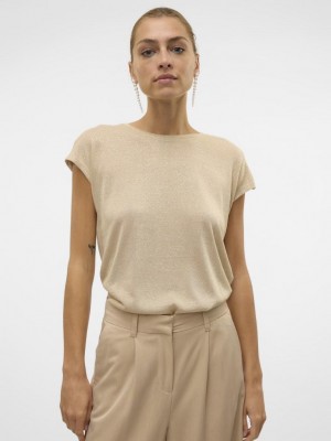 Vero Moda VMSARAH AVA SS TOP JRS GA NOOS Silver Mink/GOLD LUREX | Freewear VMSARAH AVA SS TOP JRS GA NOOS - www.freewear.nl - Freewear