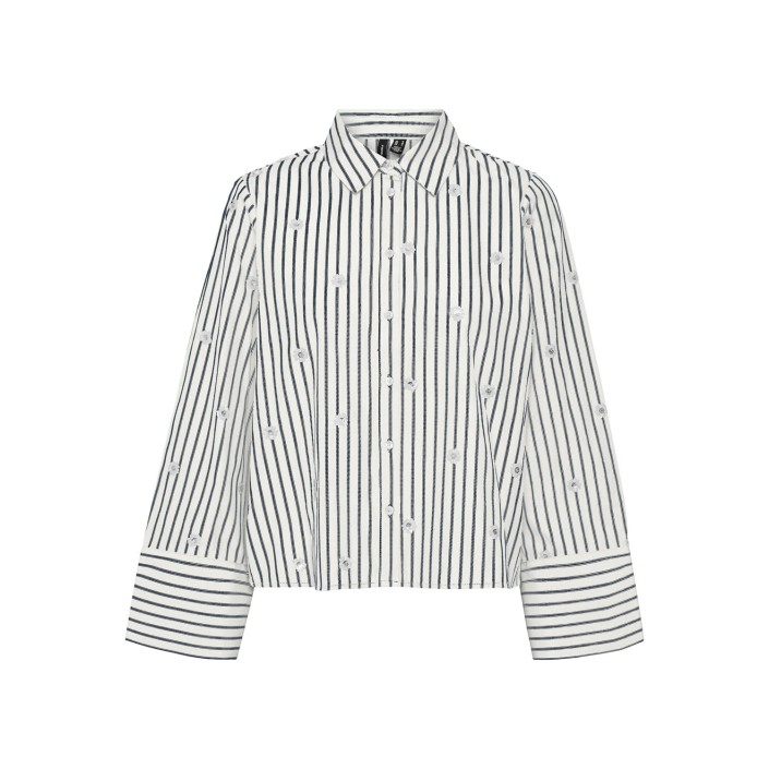 Vero Moda VMLEILA LS LOOSE SHORT SHIRT WVN Snow White/Navy blazer | Freewear VMLEILA LS LOOSE SHORT SHIRT WVN - www.freewear.nl - Freewear